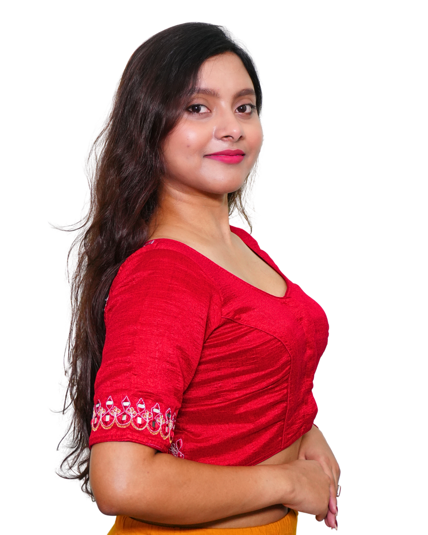 Laalima Red Embroidered Silk Blouse