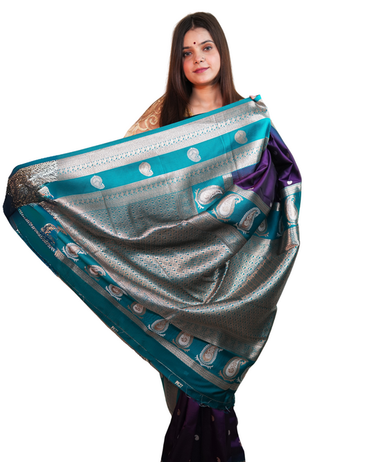 Nayantara Violet-Green Pure Silk Saree
