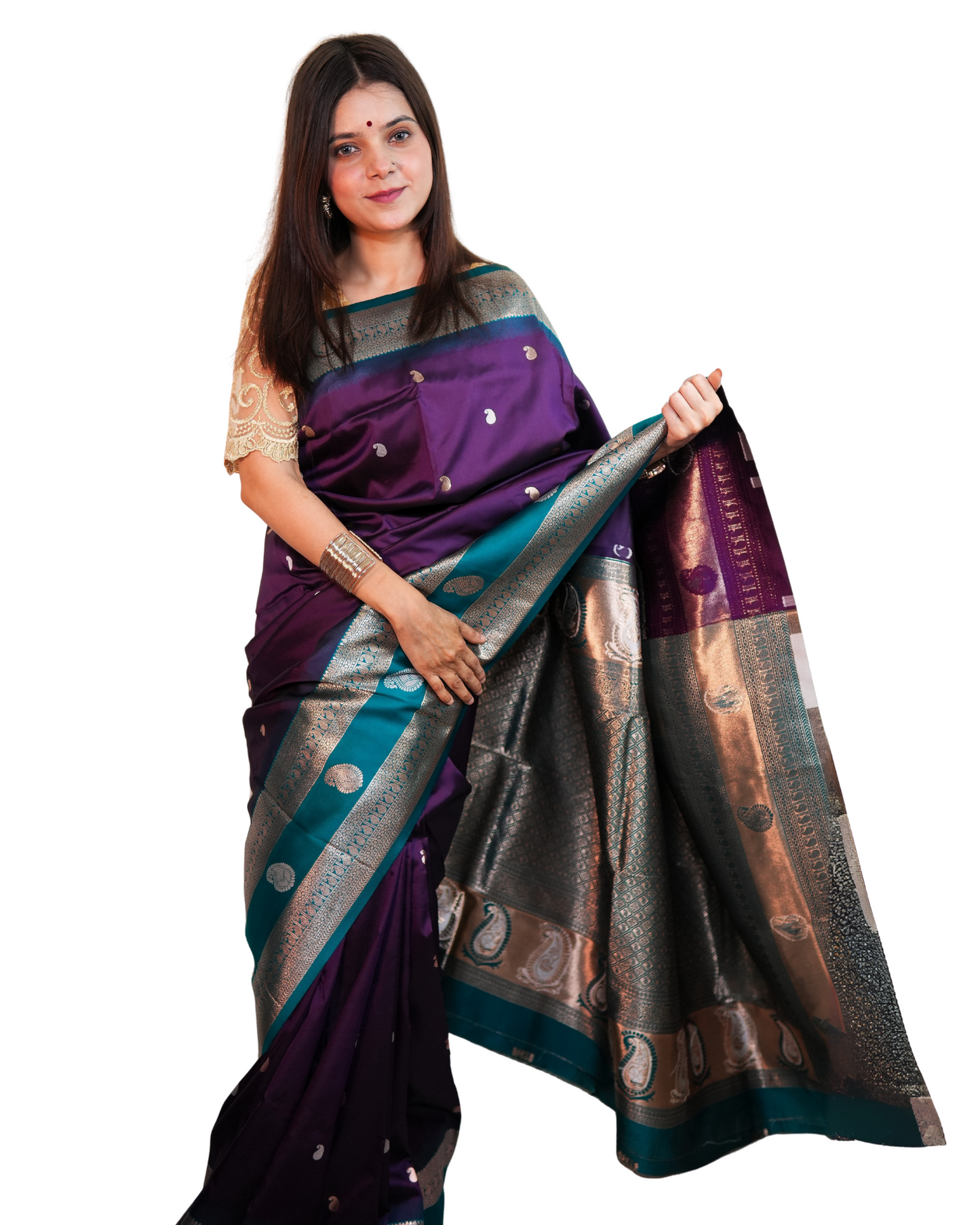 Nayantara Violet-Green Pure Silk Saree