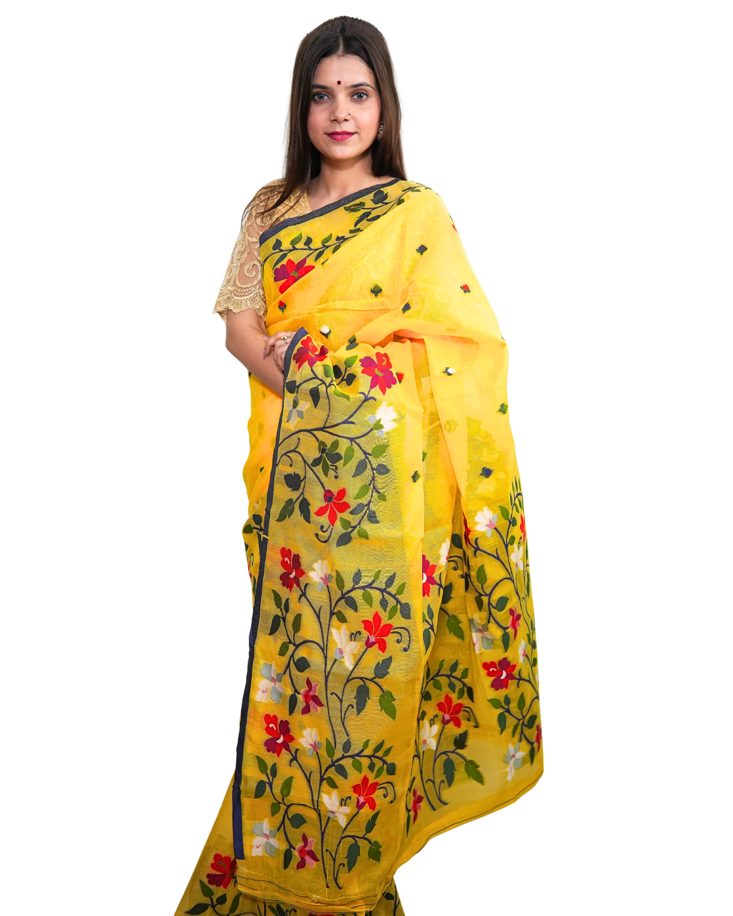 Gulbahaar Yellow Cotton Silk Resham Saree