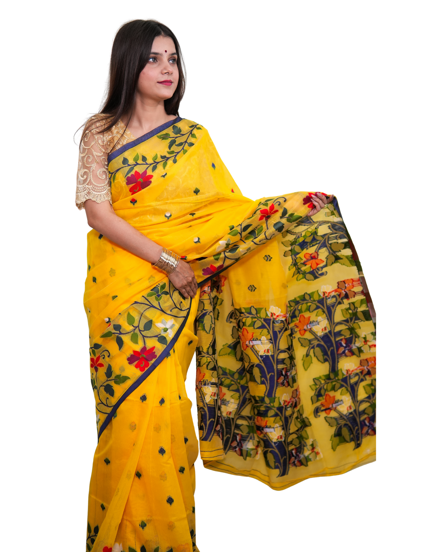Gulbahaar Yellow Cotton Silk Resham Saree