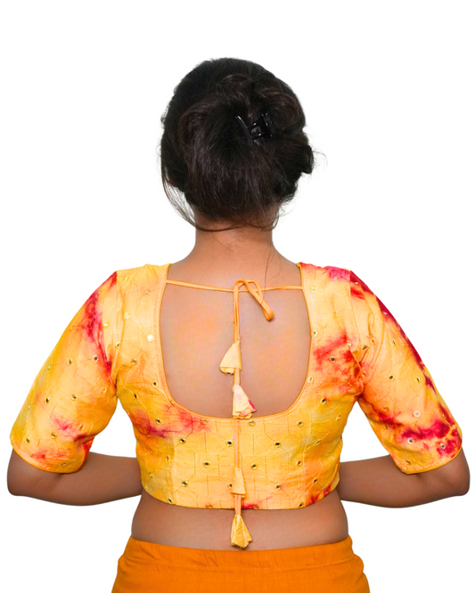 Saburi Print Mirror Work Cotton Blouse