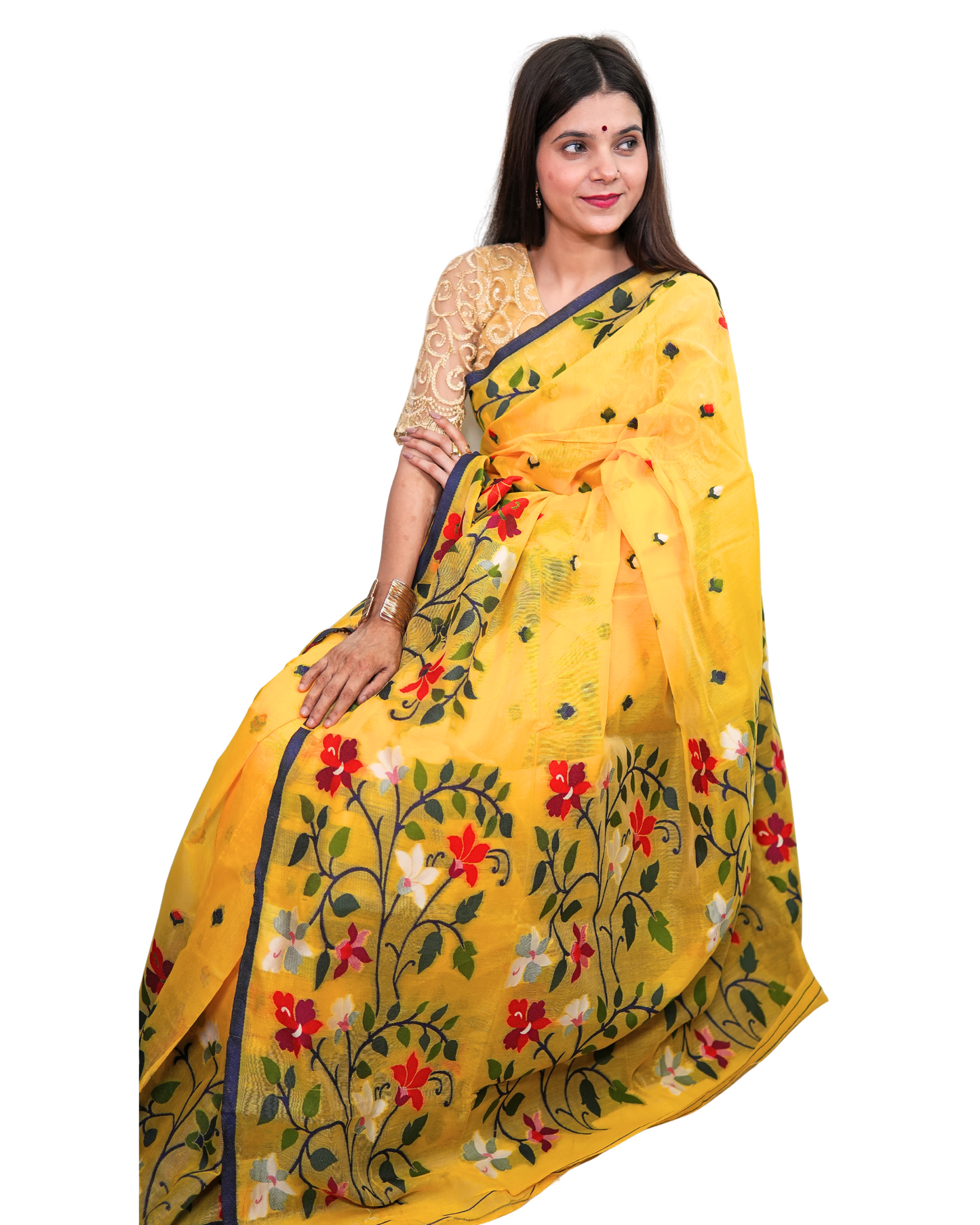 Gulbahaar Yellow Cotton Silk Resham Saree
