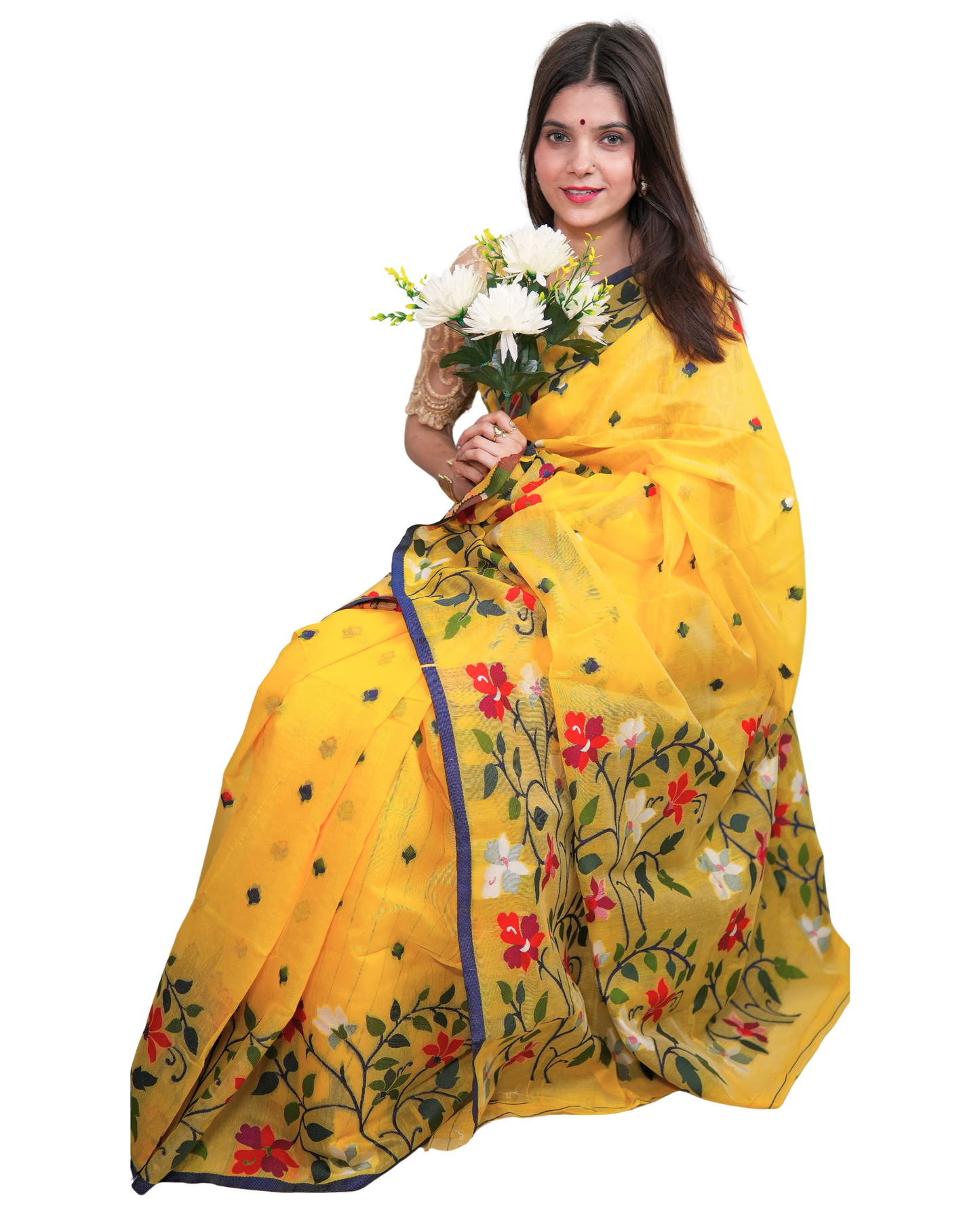 Gulbahaar Yellow Cotton Silk Resham Saree