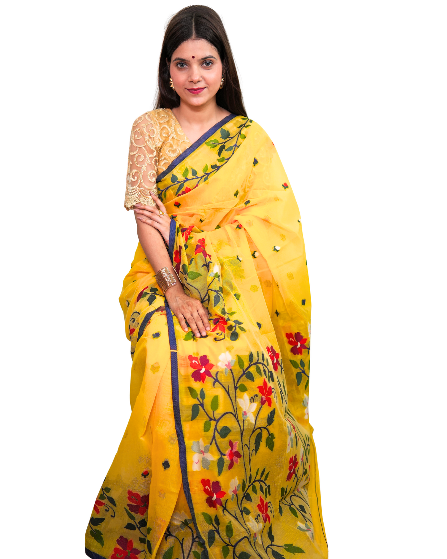 Gulbahaar Yellow Cotton Silk Resham Saree