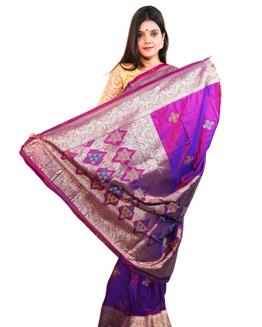 Neelakshi Purple Ikkat Silk Saree