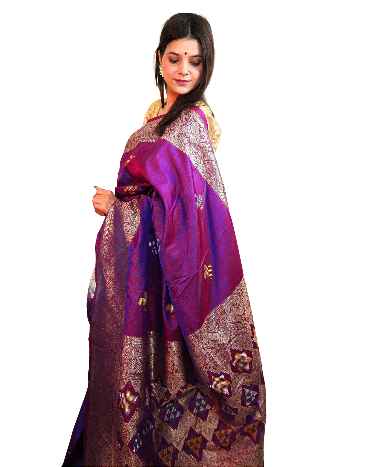 Neelakshi Purple Ikkat Silk Saree
