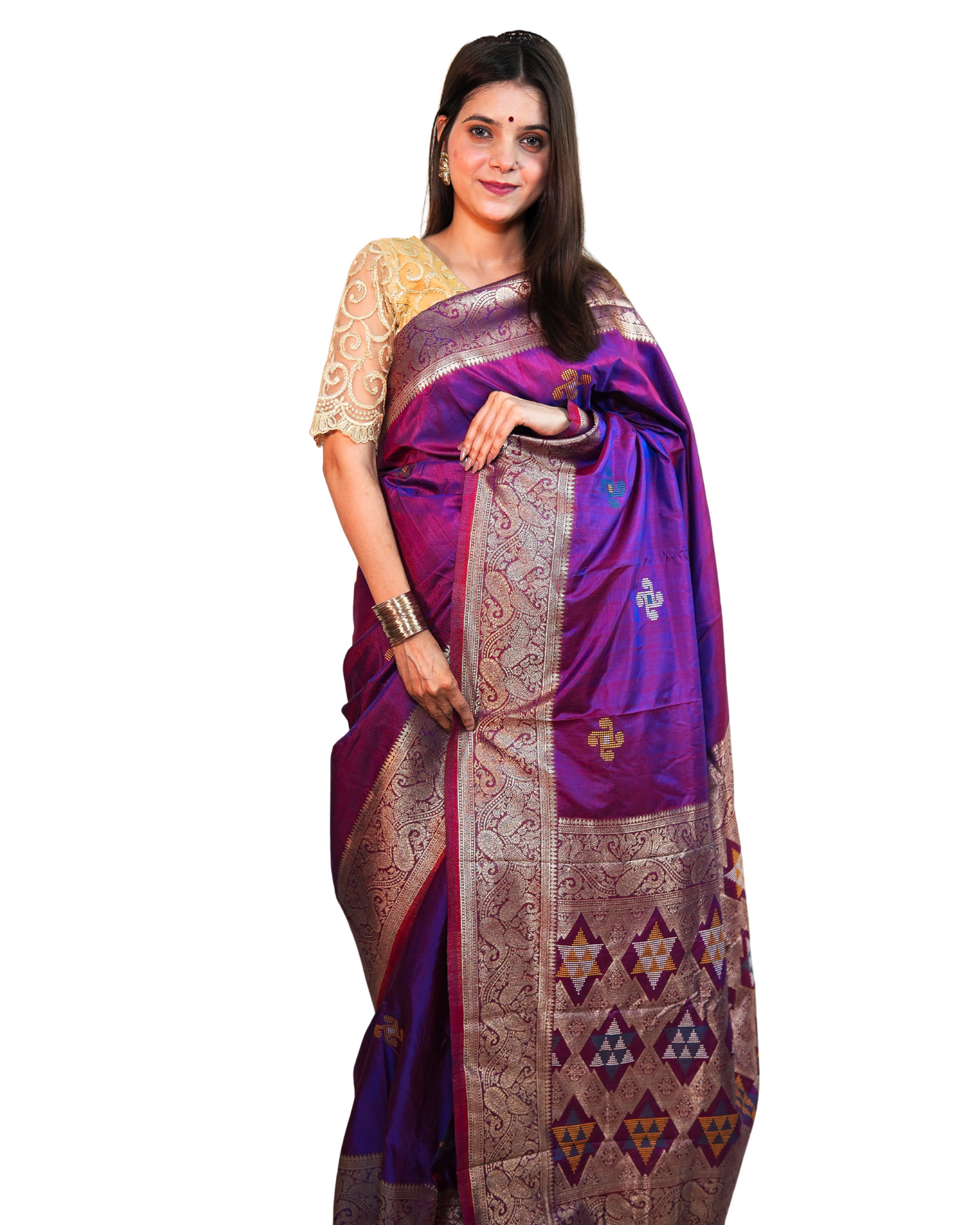 Neelakshi Purple Ikkat Silk Saree