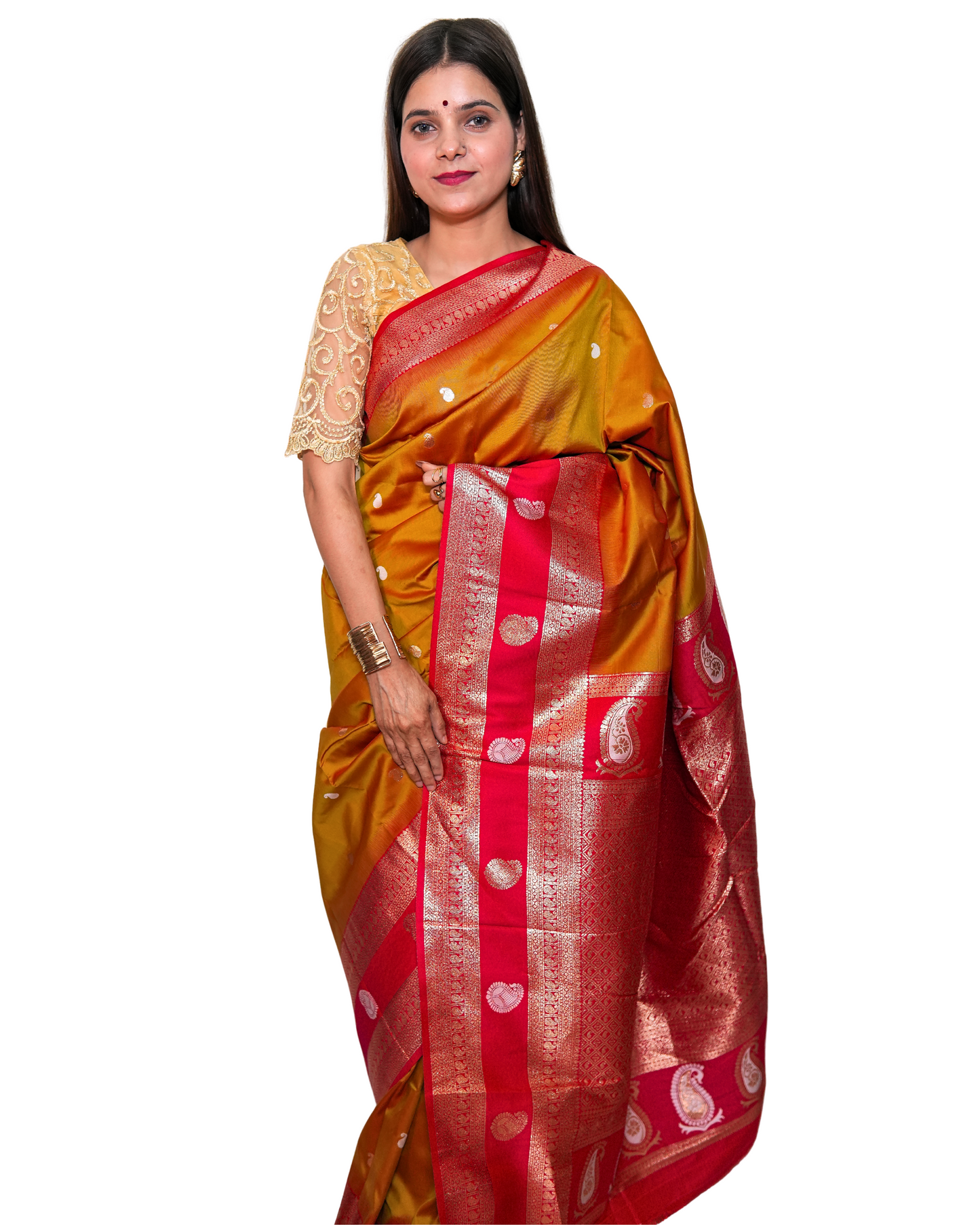 Rajnandini Mustard Red Silk Saree