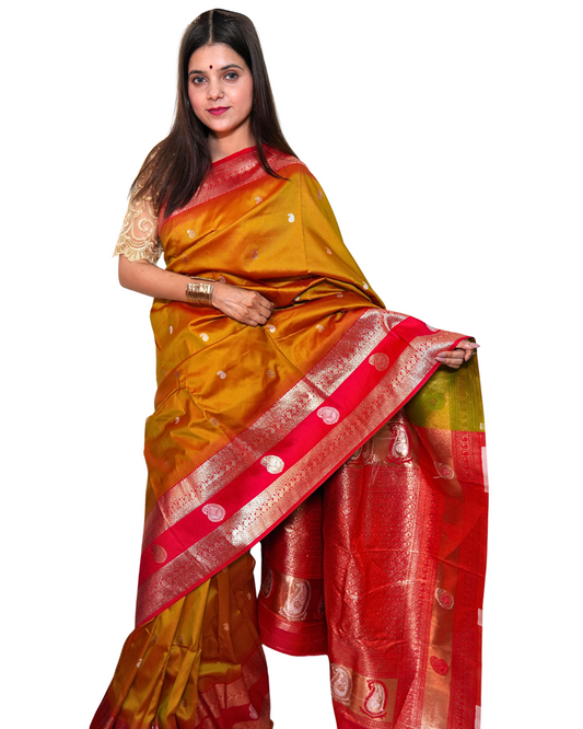 Rajnandini Mustard Red Silk Saree
