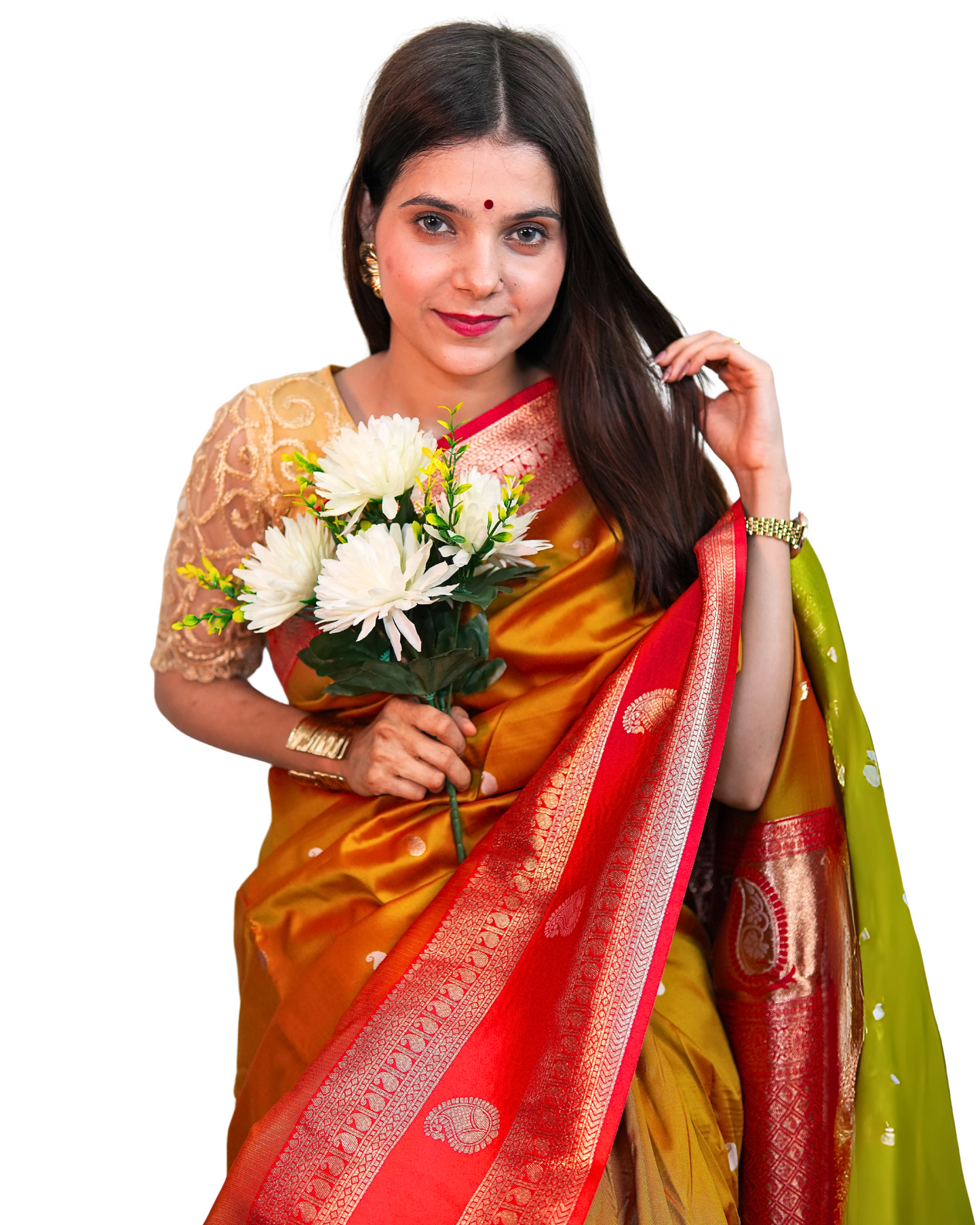 Rajnandini Mustard Red Silk Saree