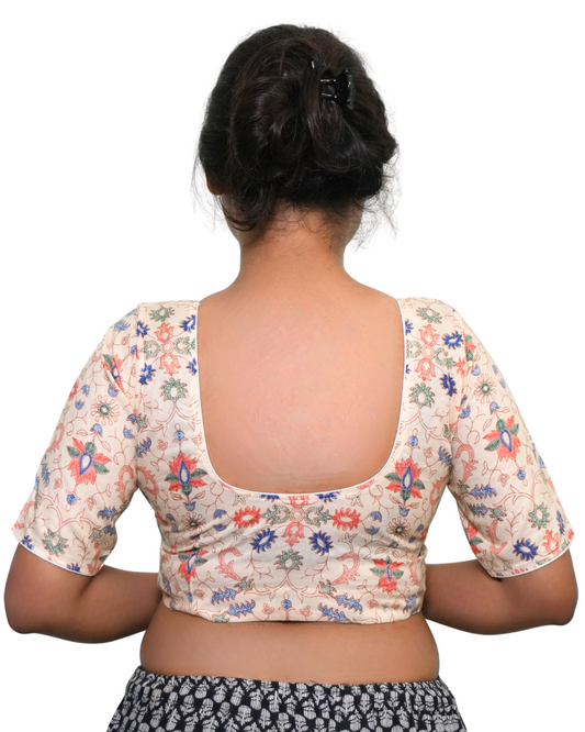 Phoolvati Cream Cotton Printed Blouse