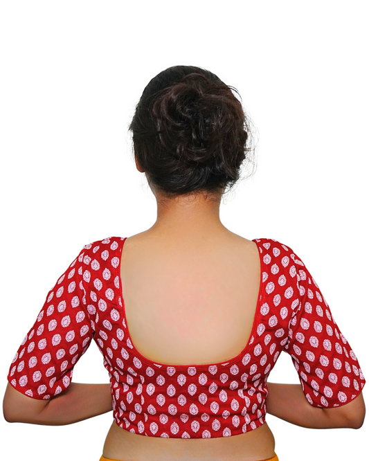 Red Petal Print Cotton Blouse