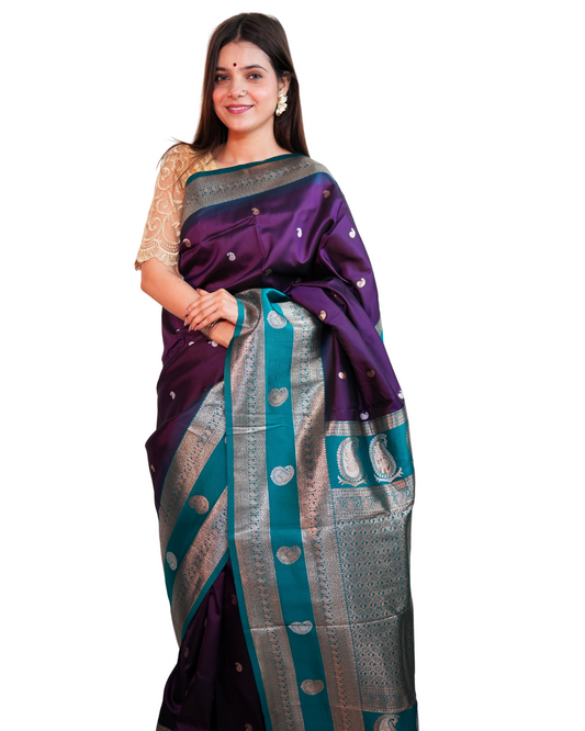Nayantara Violet-Green Pure Silk Saree