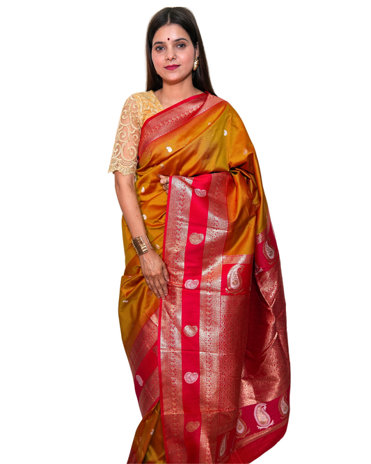 Rajnandini Mustard Red Silk Saree