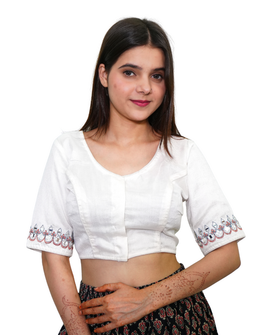 White Silk Princess Cut Blouse