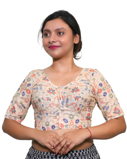 Phoolvati Cream Cotton Printed Blouse