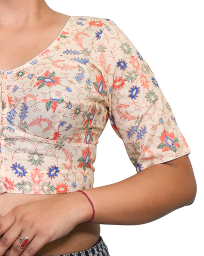 Phoolvati Cream Cotton Printed Blouse