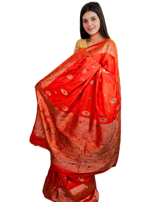 Saffron Pure Silk Saree