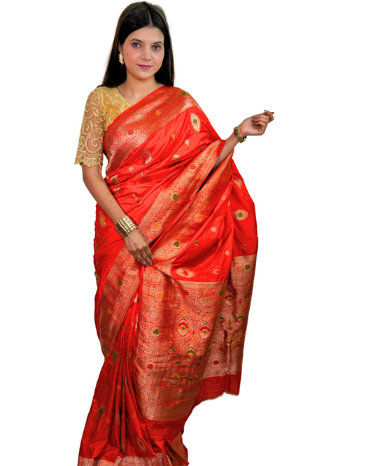 Saffron Pure Silk Saree