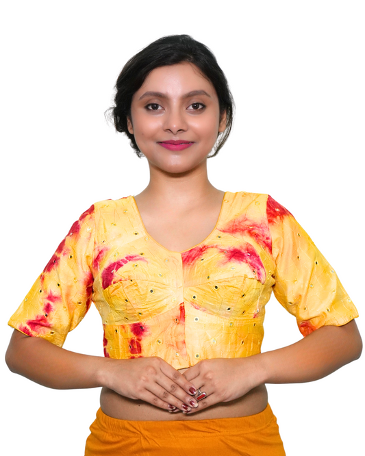 Saburi Print Mirror Work Cotton Blouse