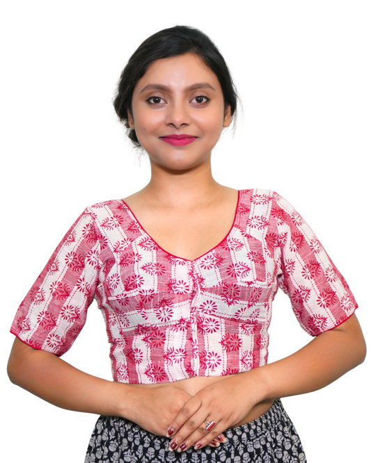 Gulmohar Pink Printed Cotton Blouse