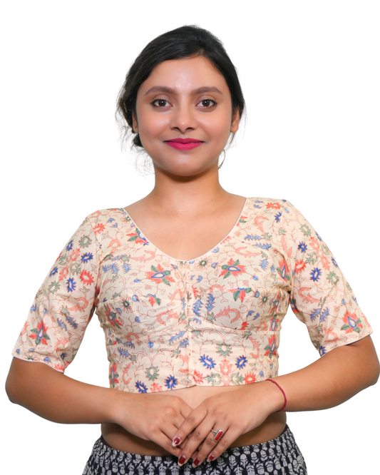Phoolvati Cream Cotton Printed Blouse